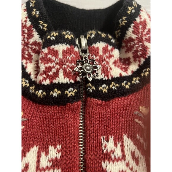 VTG Woolrich Women's Winter Cabin Vest Snow Flake RED Nordic Pockets Small - Picture 2 of 5